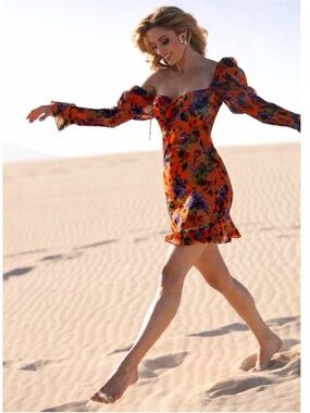 Rat & Boa Naomi Mini dress Orange floral Sz Small Coquette Core Boho Festival